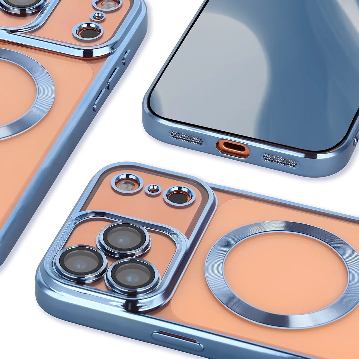 Handyhülle mit Kameraschutz und Magnetring für iPhone 17 Pro Max, Bizon Case GuardO, Transparent-Blau