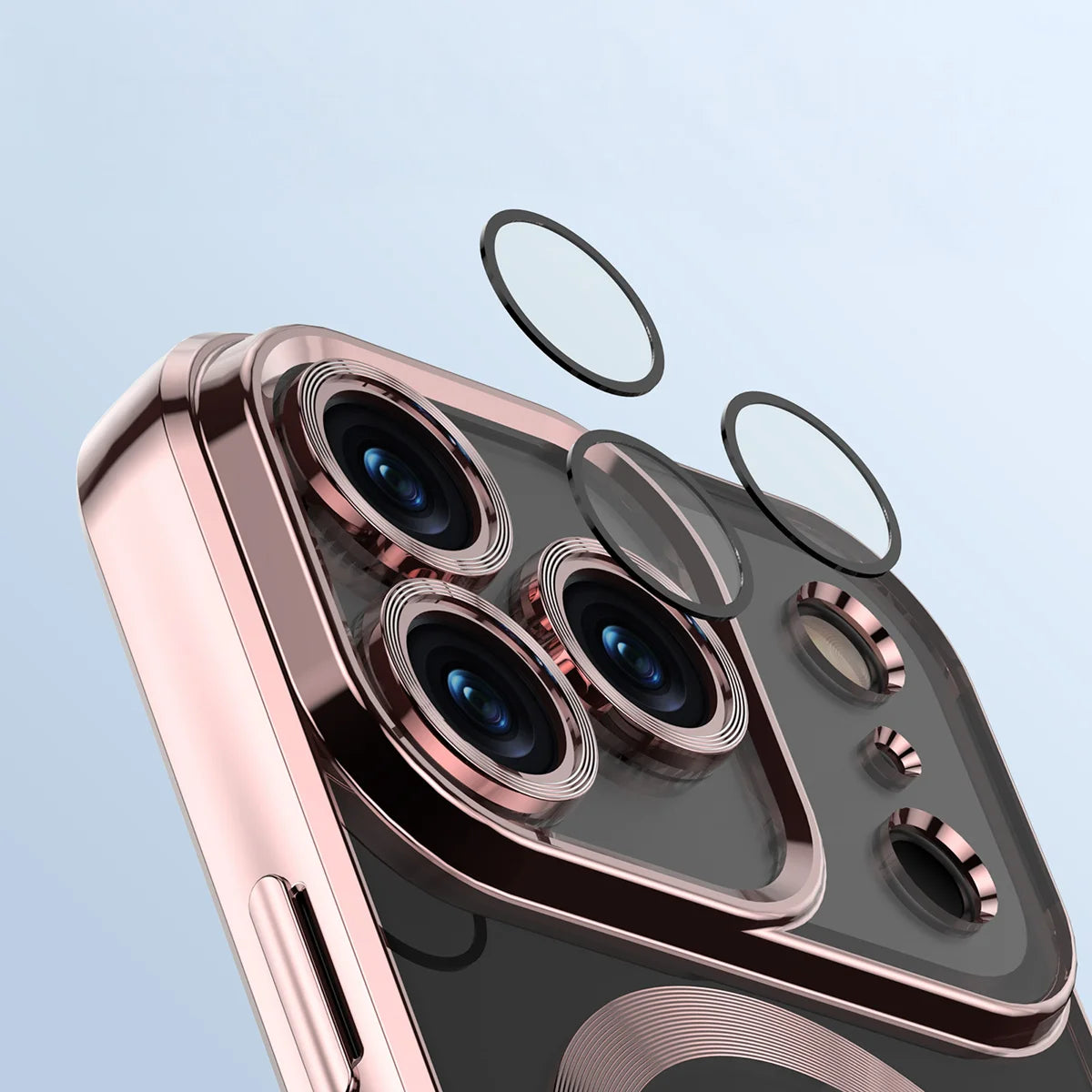 Handyhülle mit Kameraschutz und Magnetring für iPhone 17 Pro Max, Bizon Case GuardO, Transparent-Rosa