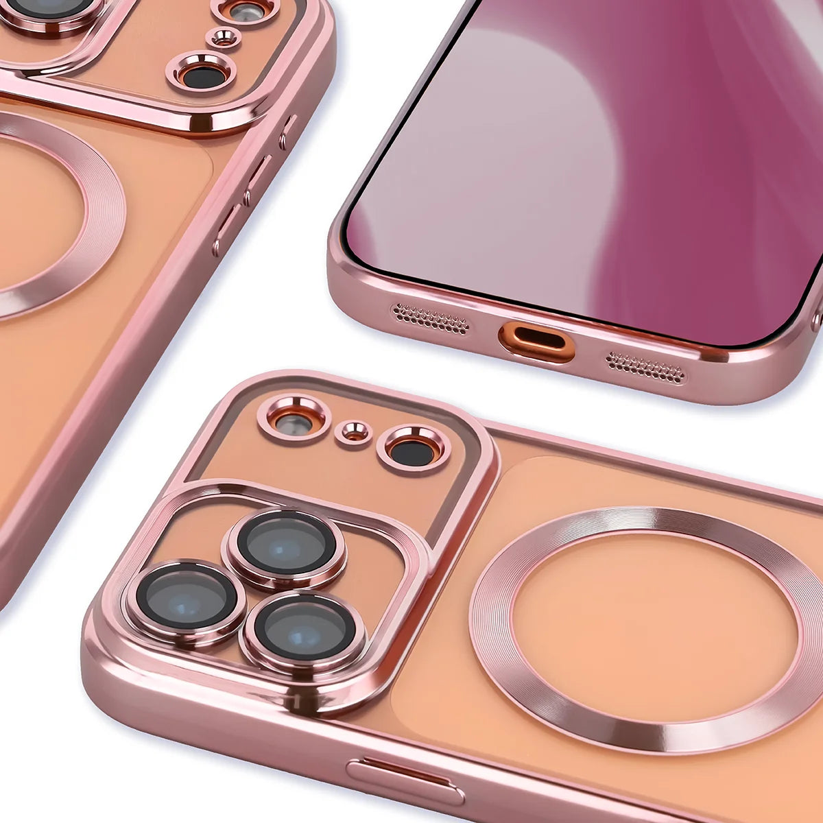 Handyhülle mit Kameraschutz und Magnetring für iPhone 17 Pro Max, Bizon Case GuardO, Transparent-Rosa