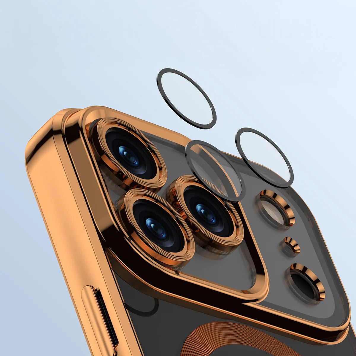 Handyhülle mit Kameraschutz und Magnetring für iPhone 17 Pro Max, Bizon Case GuardO, Transparent-Orange