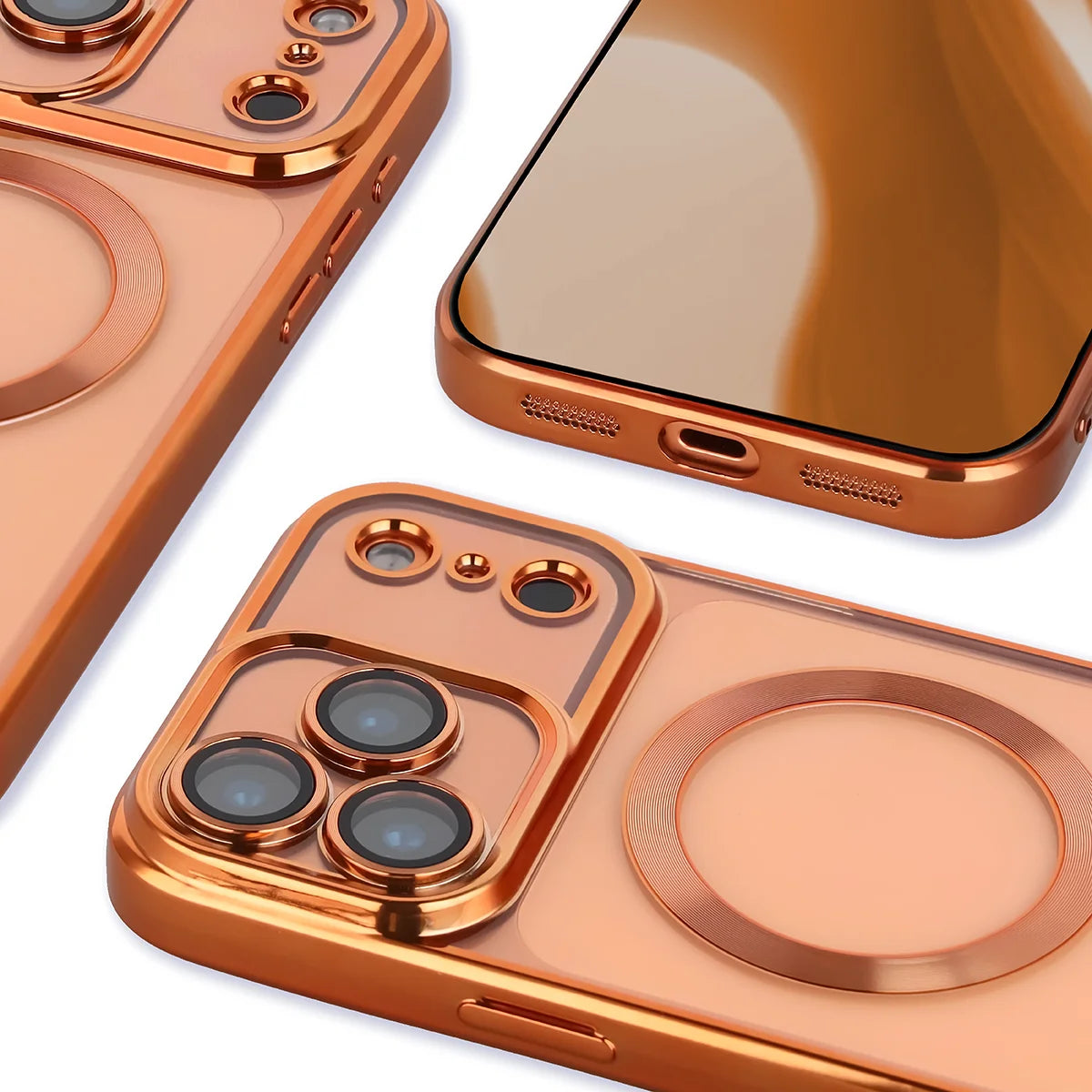 Handyhülle mit Kameraschutz und Magnetring für iPhone 17 Pro Max, Bizon Case GuardO, Transparent-Orange