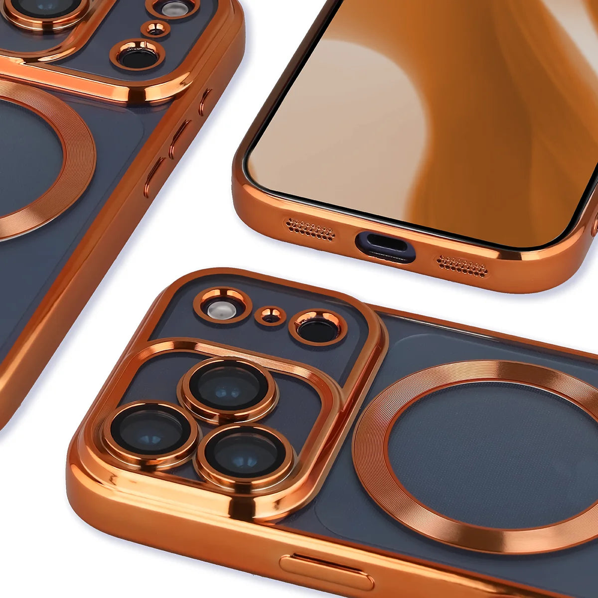 Handyhülle mit Kameraschutz und Magnetring für iPhone 17 Pro, Bizon Case GuardO, Transparent-Orange
