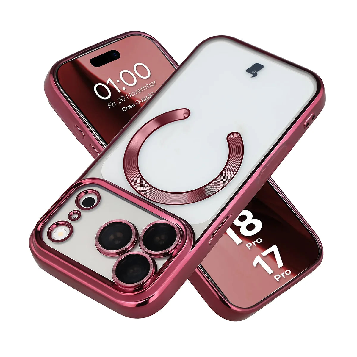 Handyhülle mit Kameraschutz und Magnetring für iPhone 18 Pro / 17 Pro, Bizon Case GuardO, Burgunderrot (1/5)