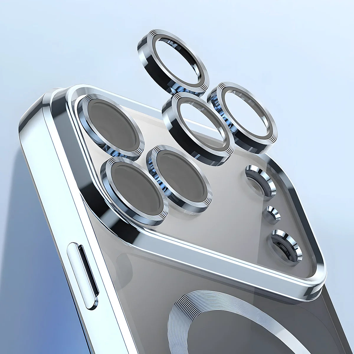 Handyhülle mit Kameraschutz und Magnetring für iPhone 18 Pro / 17 Pro, Bizon Case GuardO, Transparent-Blau (3/5)