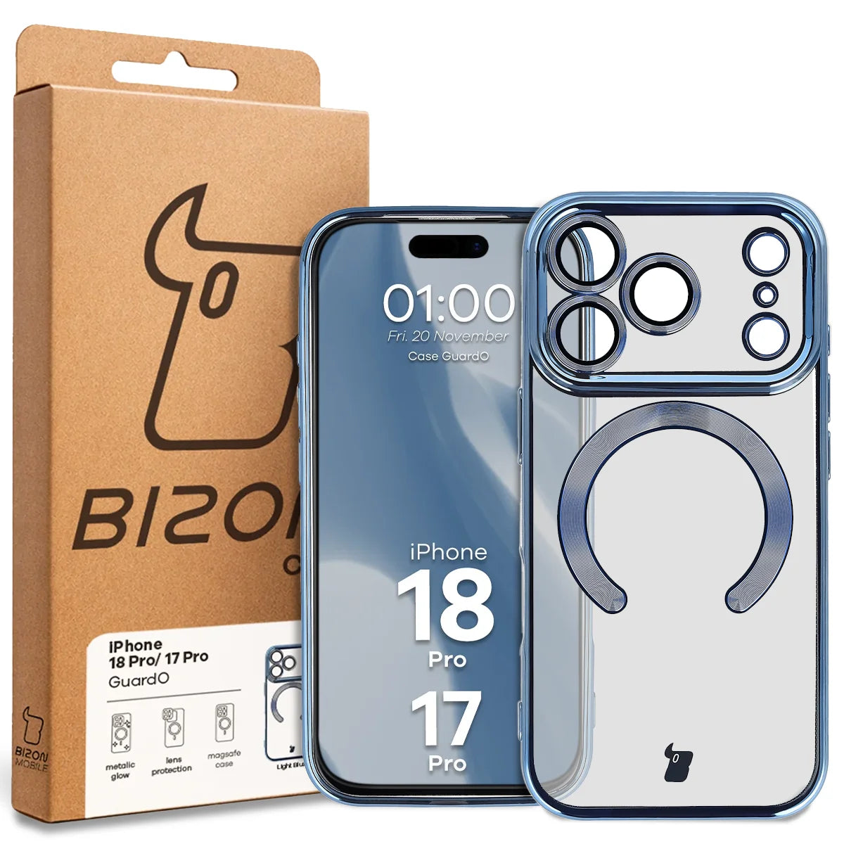 Handyhülle mit Kameraschutz und Magnetring für iPhone 18 Pro / 17 Pro, Bizon Case GuardO, Transparent-Blau (5/5)