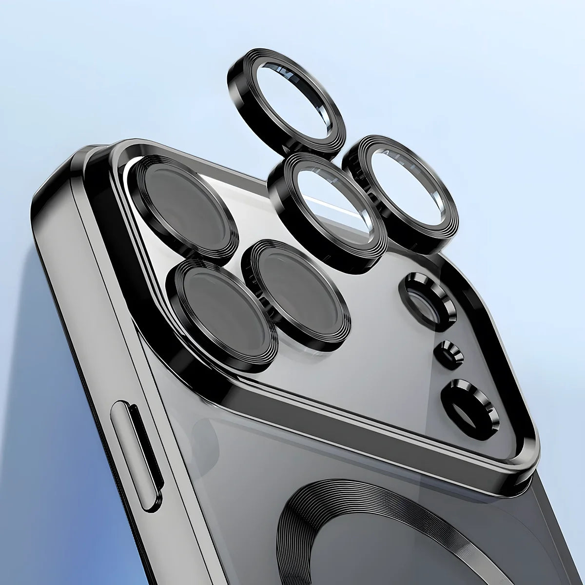 Handyhülle mit Kameraschutz und Magnetring für iPhone 18 Pro Max / 17 Pro Max, Bizon Case GuardO, Transparent-Schwarz (3/5)