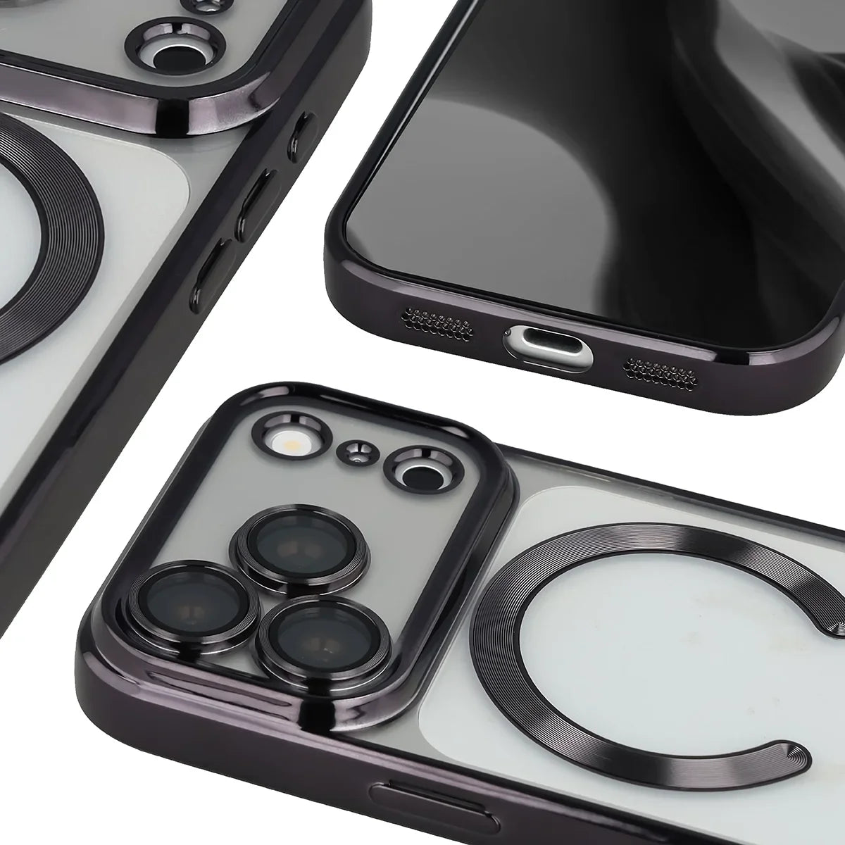 Handyhülle mit Kameraschutz und Magnetring für iPhone 18 Pro Max / 17 Pro Max, Bizon Case GuardO, Transparent-Schwarz (4/5)