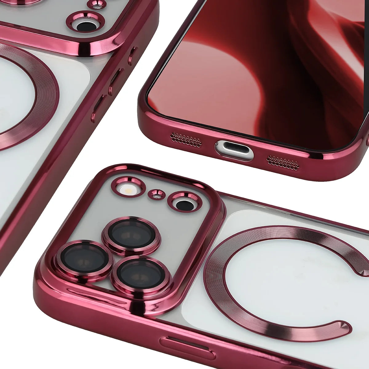 Handyhülle mit Kameraschutz und Magnetring für iPhone 18 Pro Max / 17 Pro Max, Bizon Case GuardO, Burgunderrot (4/5)