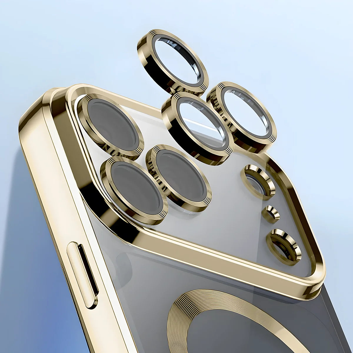 Handyhülle mit Kameraschutz und Magnetring für iPhone 18 Pro Max / 17 Pro Max, Bizon Case GuardO, Transparent-Golden (3/5)