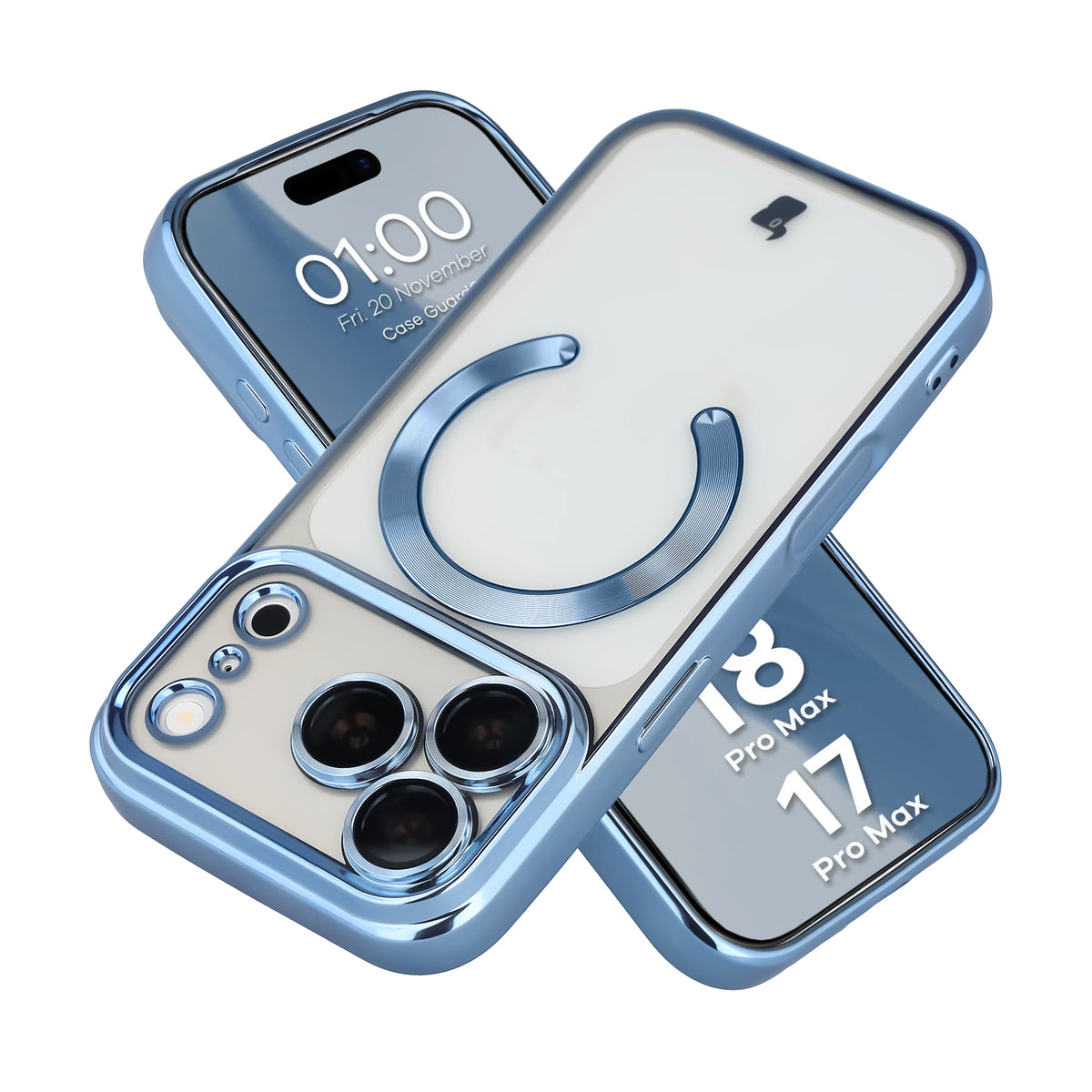 Handyhülle mit Kameraschutz und Magnetring für iPhone 18 Pro Max / 17 Pro Max, Bizon Case GuardO, Transparent-Blau (1/5)