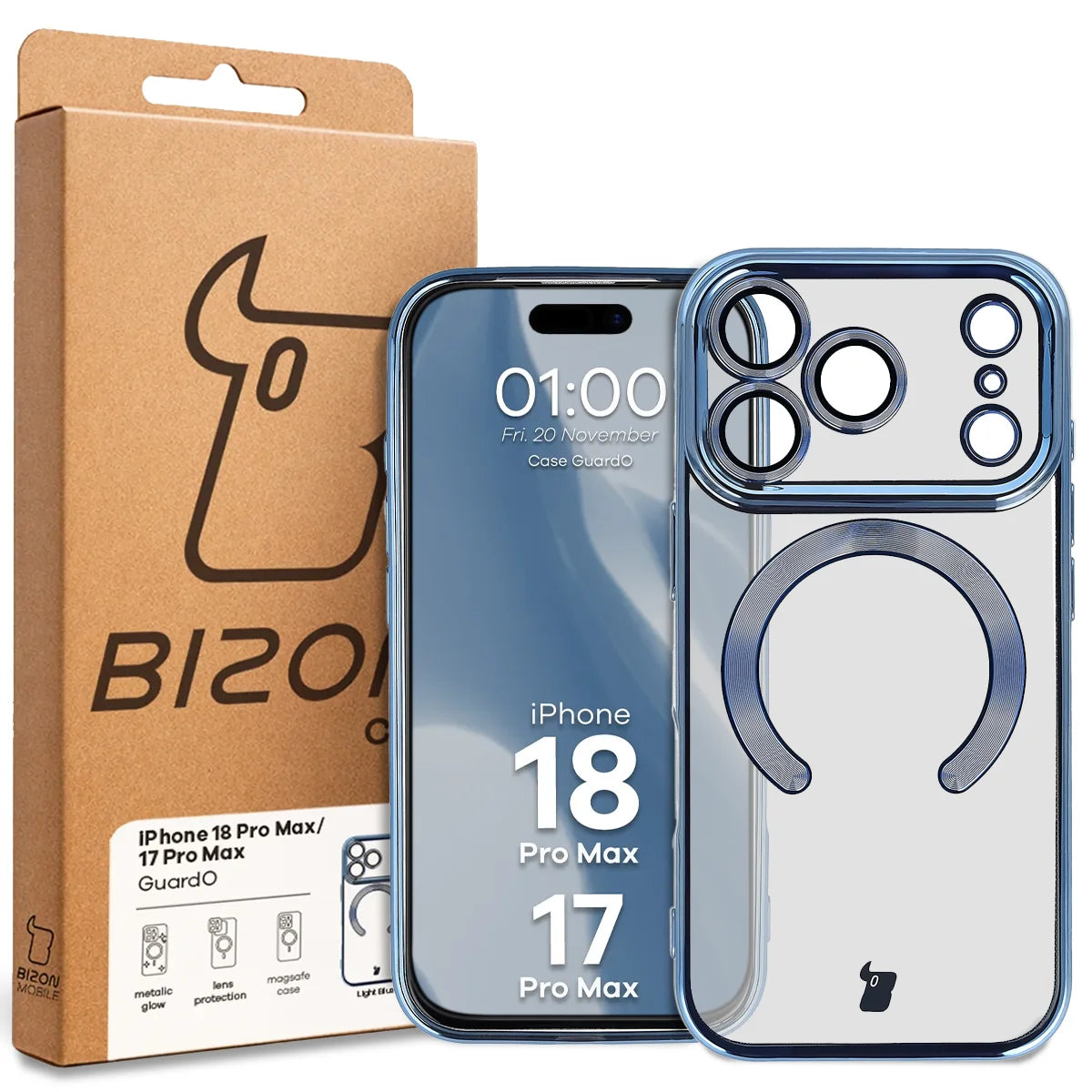 Handyhülle mit Kameraschutz und Magnetring für iPhone 18 Pro Max / 17 Pro Max, Bizon Case GuardO, Transparent-Blau (5/5)