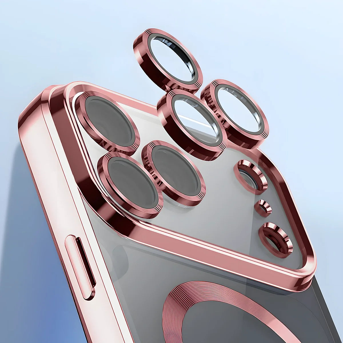 Handyhülle mit Kameraschutz und Magnetring für iPhone 18 Pro Max / 17 Pro Max, Bizon Case GuardO, Transparent-Rosa (3/5)