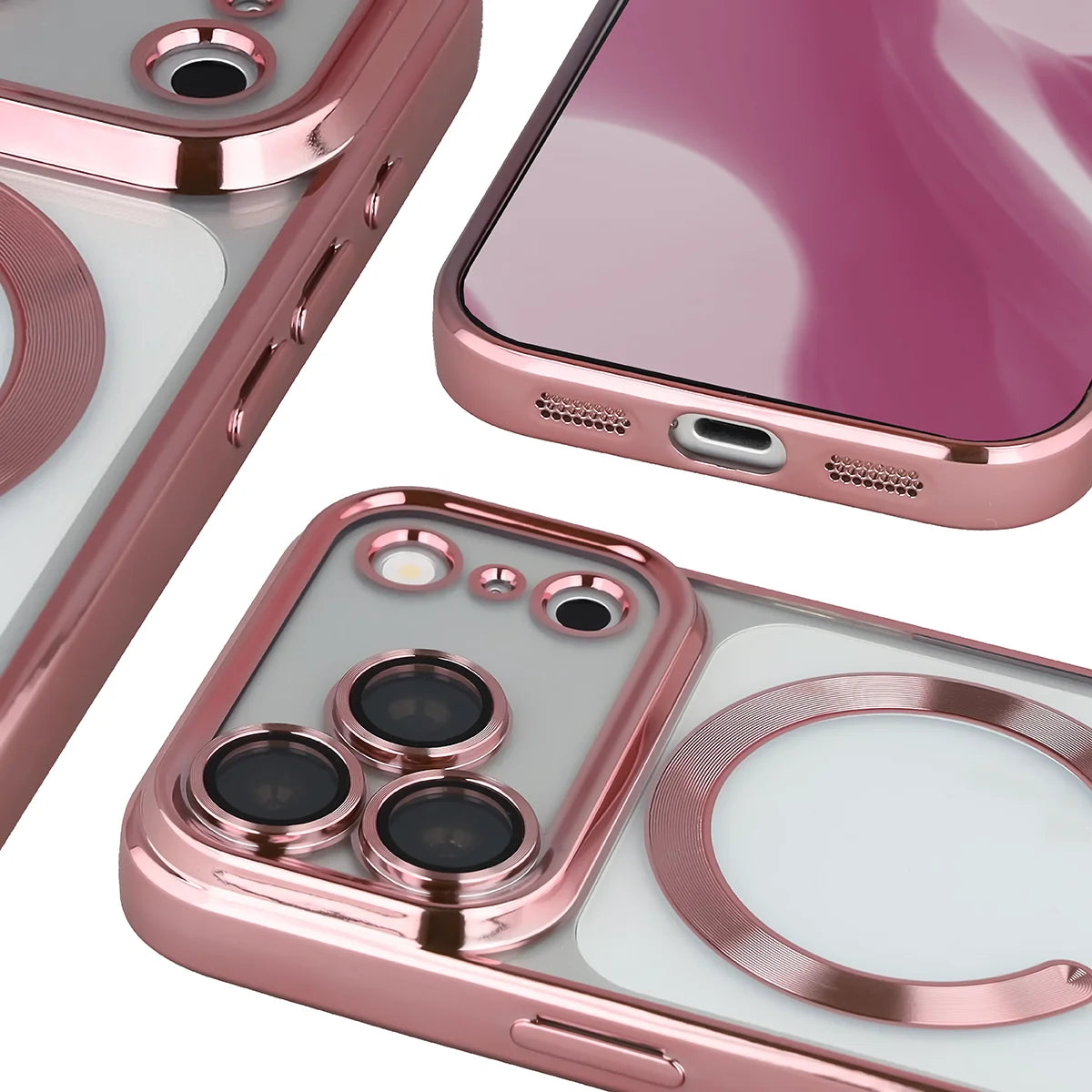 Handyhülle mit Kameraschutz und Magnetring für iPhone 18 Pro Max / 17 Pro Max, Bizon Case GuardO, Transparent-Rosa (4/5)