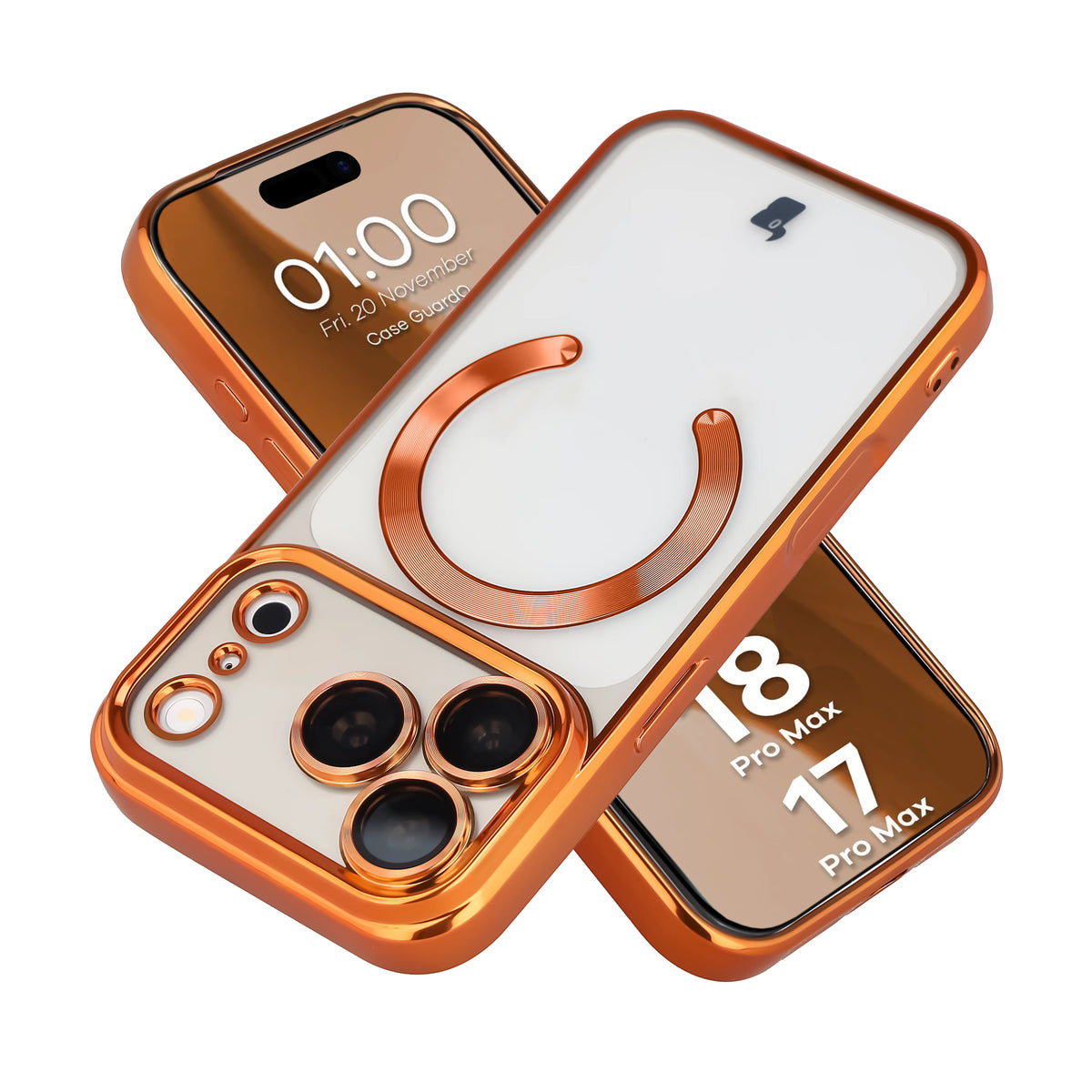 Handyhülle mit Kameraschutz und Magnetring für iPhone 18 Pro Max / 17 Pro Max, Bizon Case GuardO, Transparent-Orange (1/5)