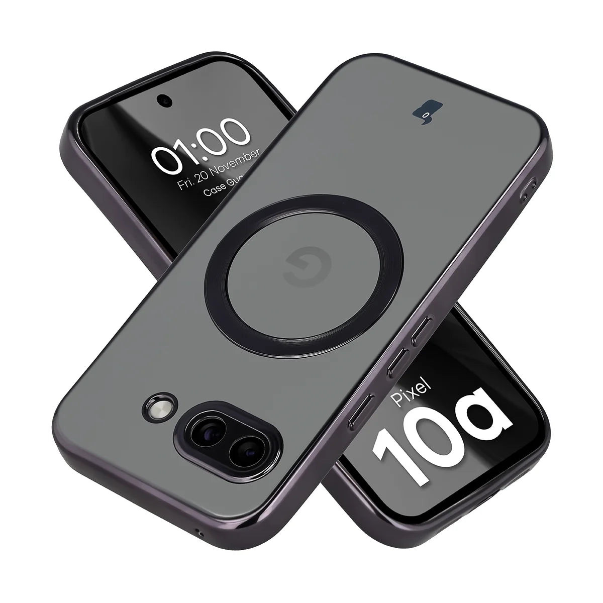 Handyhülle mit Kameraschutz und Magnetring für Google Pixel 10a, Bizon Case GuardO, Transparent-Schwarz