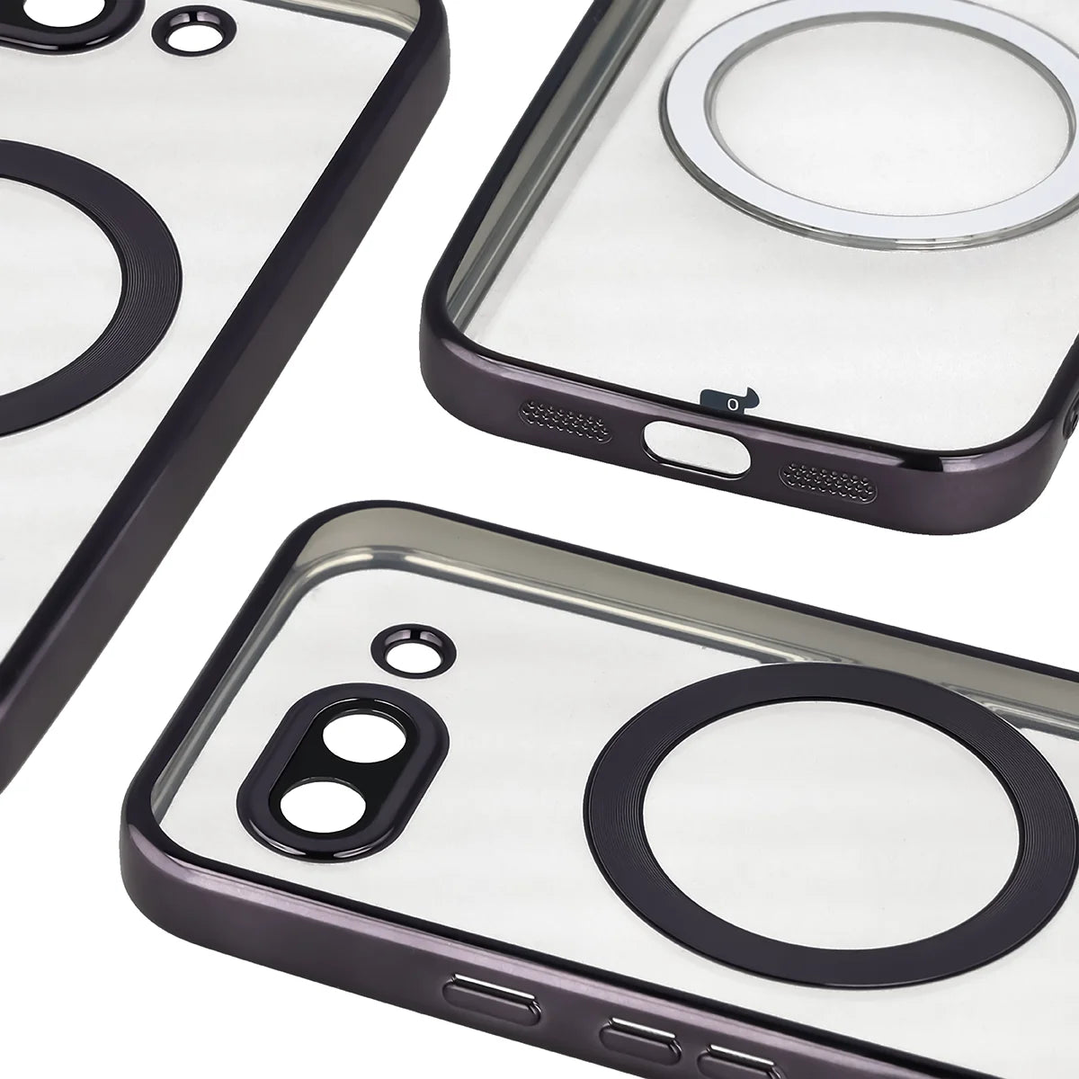 Handyhülle mit Kameraschutz und Magnetring für Google Pixel 10a, Bizon Case GuardO, Transparent-Schwarz