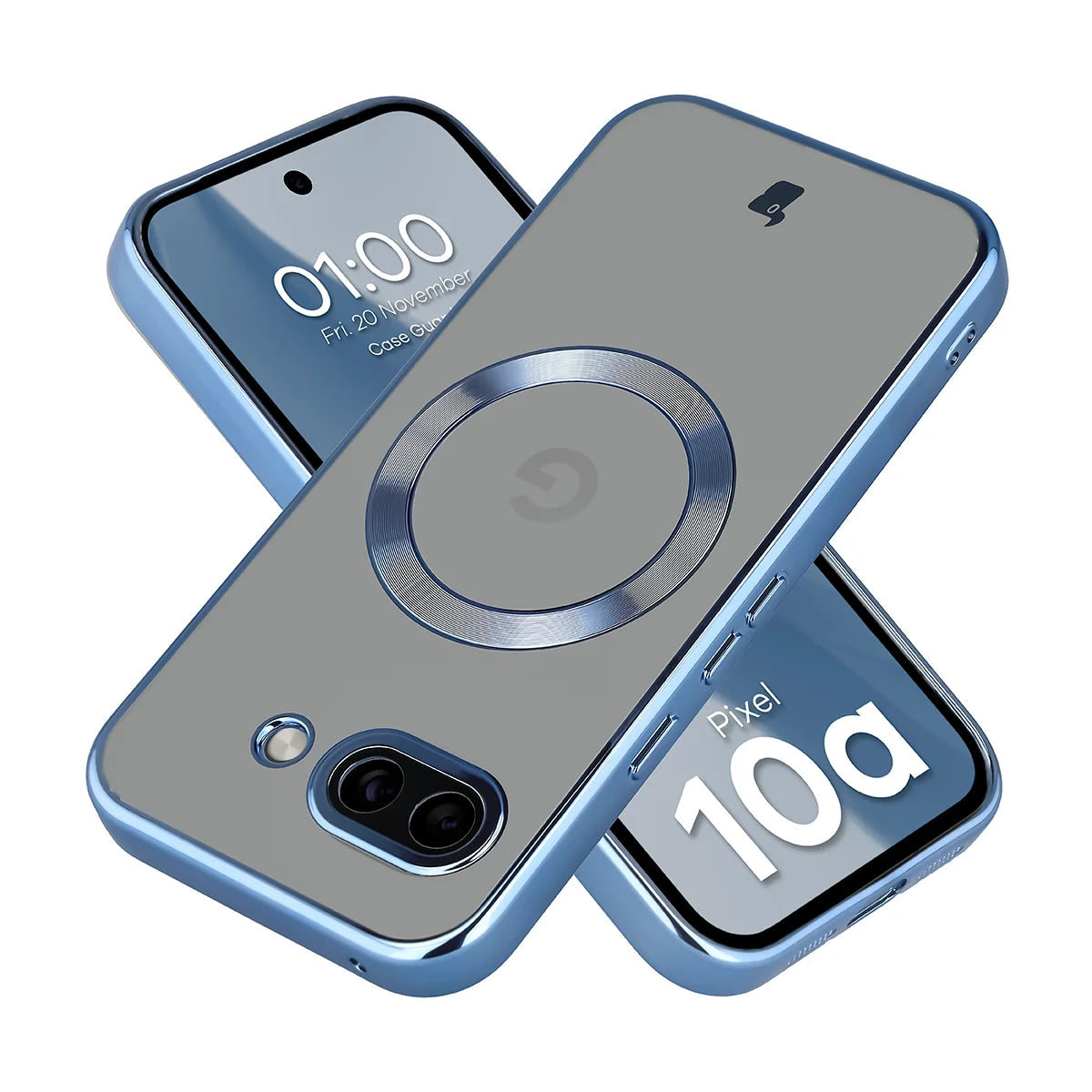 Handyhülle mit Kameraschutz und Magnetring für Google Pixel 10a, Bizon Case GuardO, Transparent-Blau