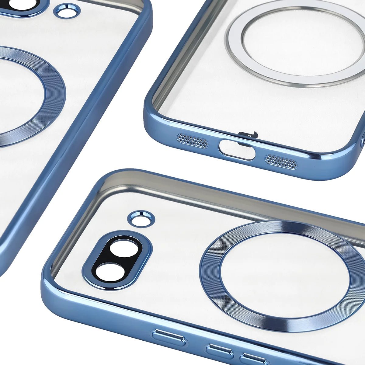 Handyhülle mit Kameraschutz und Magnetring für Google Pixel 10a, Bizon Case GuardO, Transparent-Blau