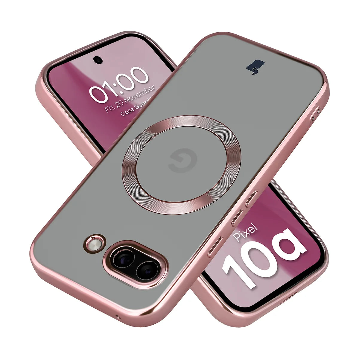 Handyhülle mit Kameraschutz und Magnetring für Google Pixel 10a, Bizon Case GuardO, Transparent-Rosa