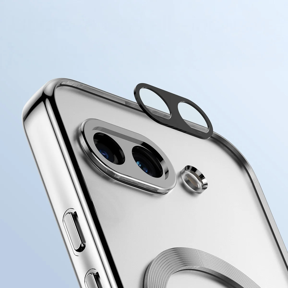 Handyhülle mit Kameraschutz und Magnetring für Google Pixel 10a, Bizon Case GuardO, Transparent-Silbern