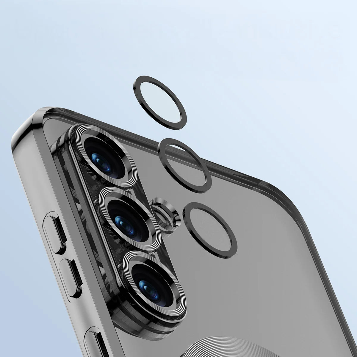 Handyhülle mit Kameraschutz und Magnetring für Galaxy S25 FE, Bizon Case GuardO, Transparent-Schwarz