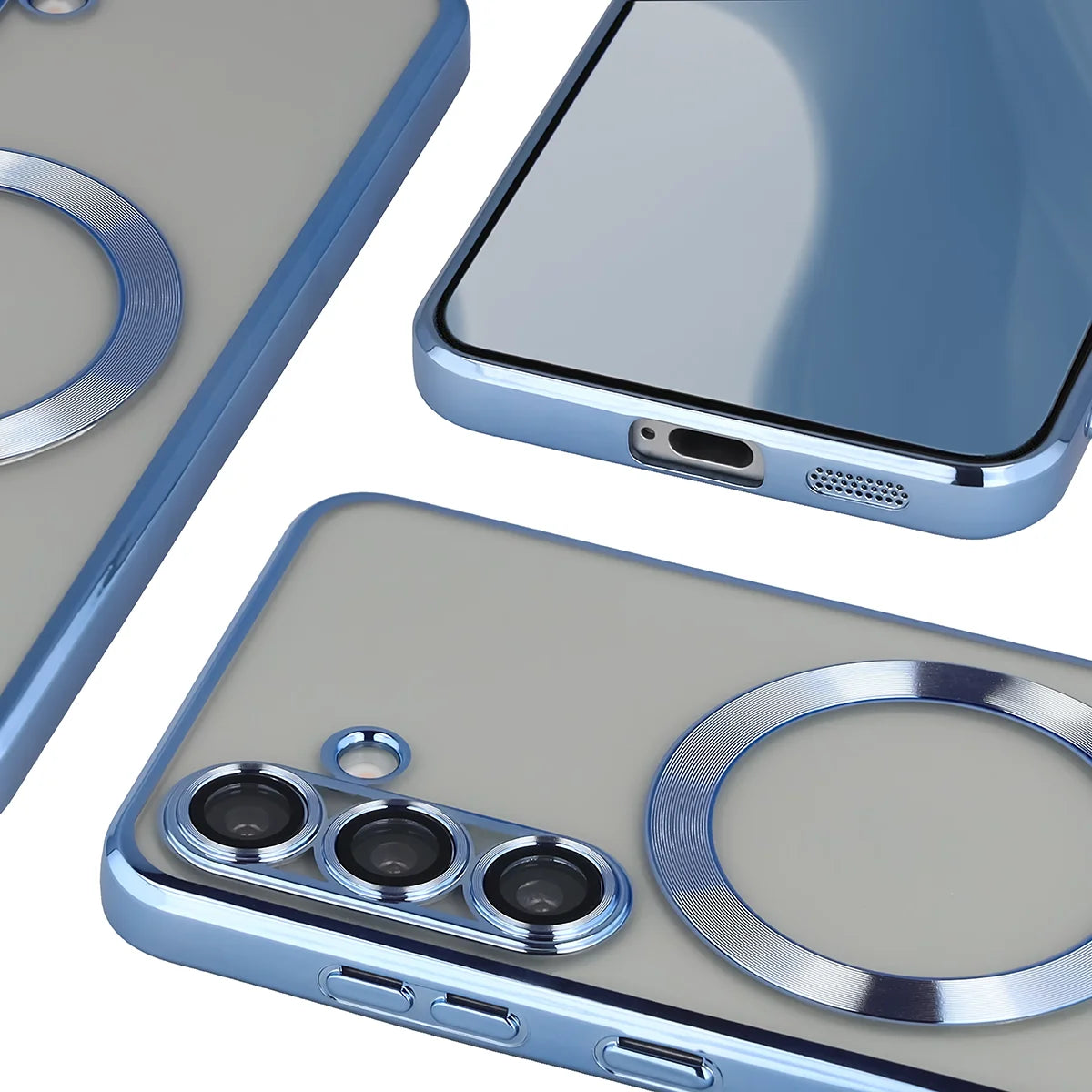Handyhülle mit Kameraschutz und Magnetring für Galaxy S25, Bizon Case GuardO, Transparent-Blau