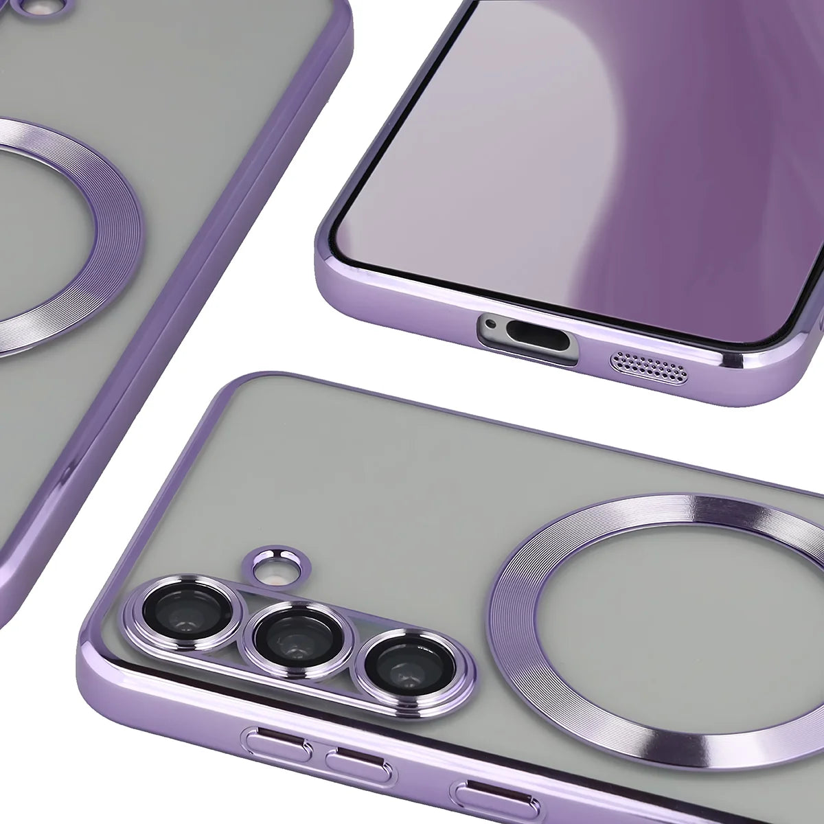 Handyhülle mit Kameraschutz und Magnetring für Galaxy S25, Bizon Case GuardO, Transparent-Violet