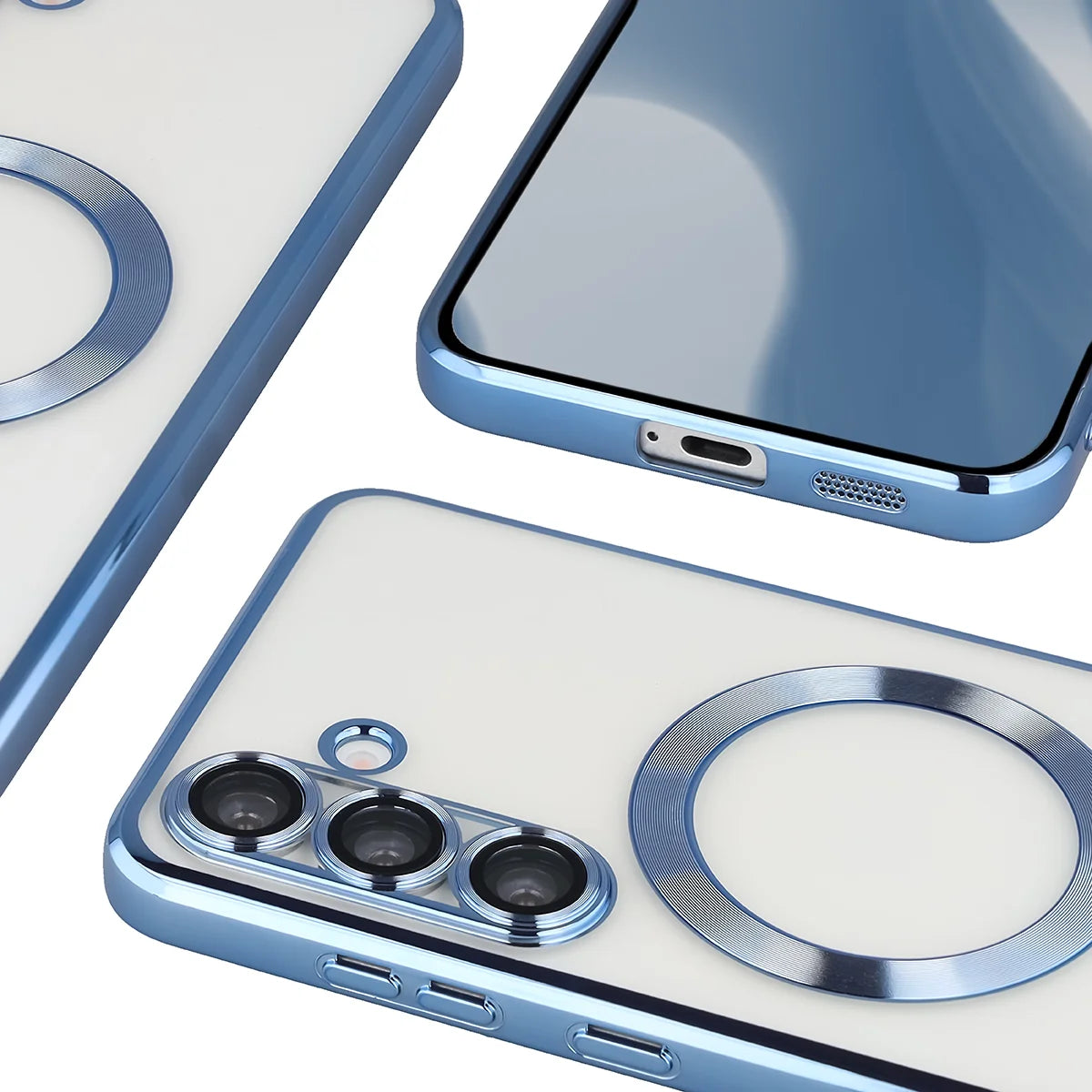 Handyhülle mit Kameraschutz und Magnetring für Galaxy S25 Plus, Bizon Case GuardO, Transparent-Blau