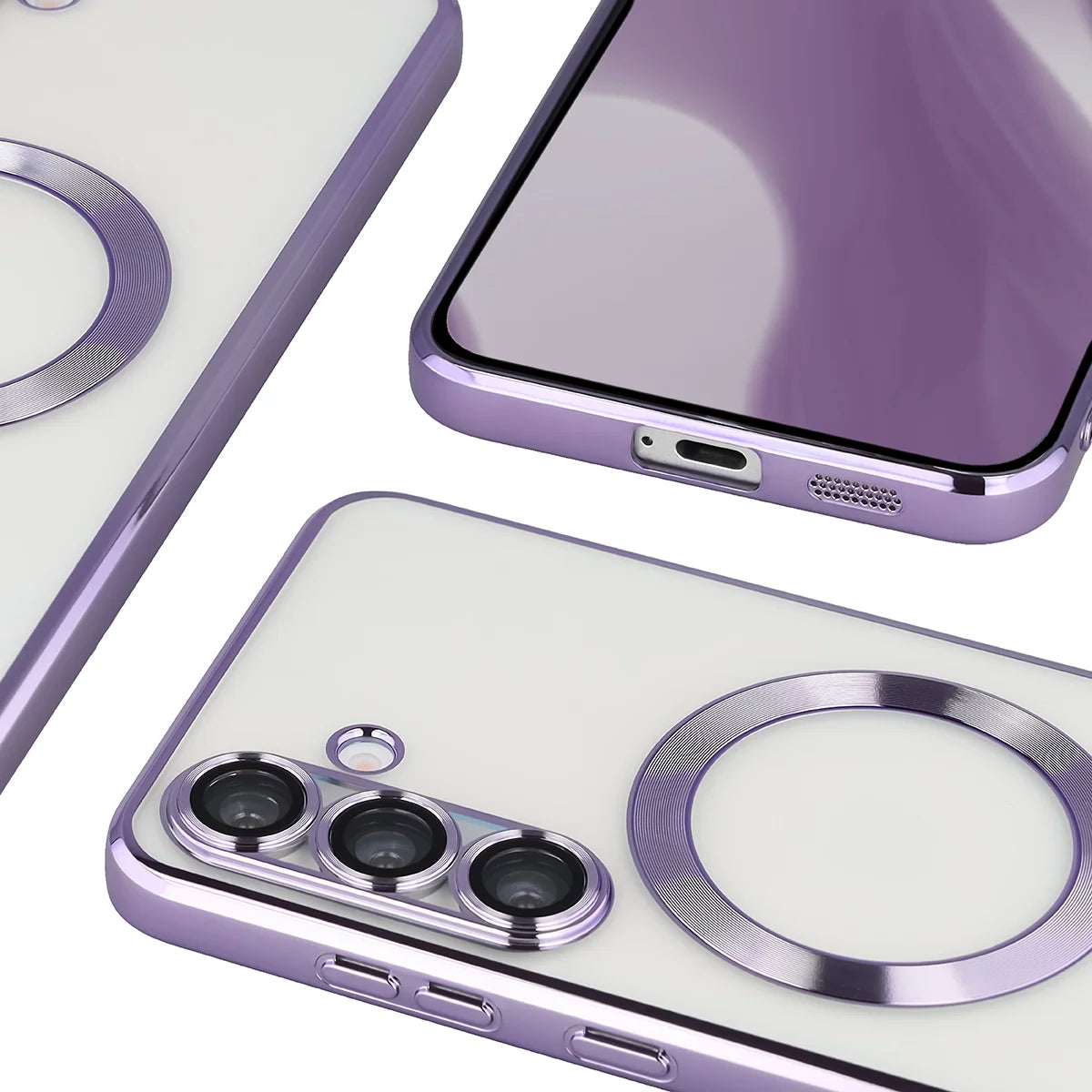 Handyhülle mit Kameraschutz und Magnetring für Galaxy S25 Plus, Bizon Case GuardO, Transparent-Violet