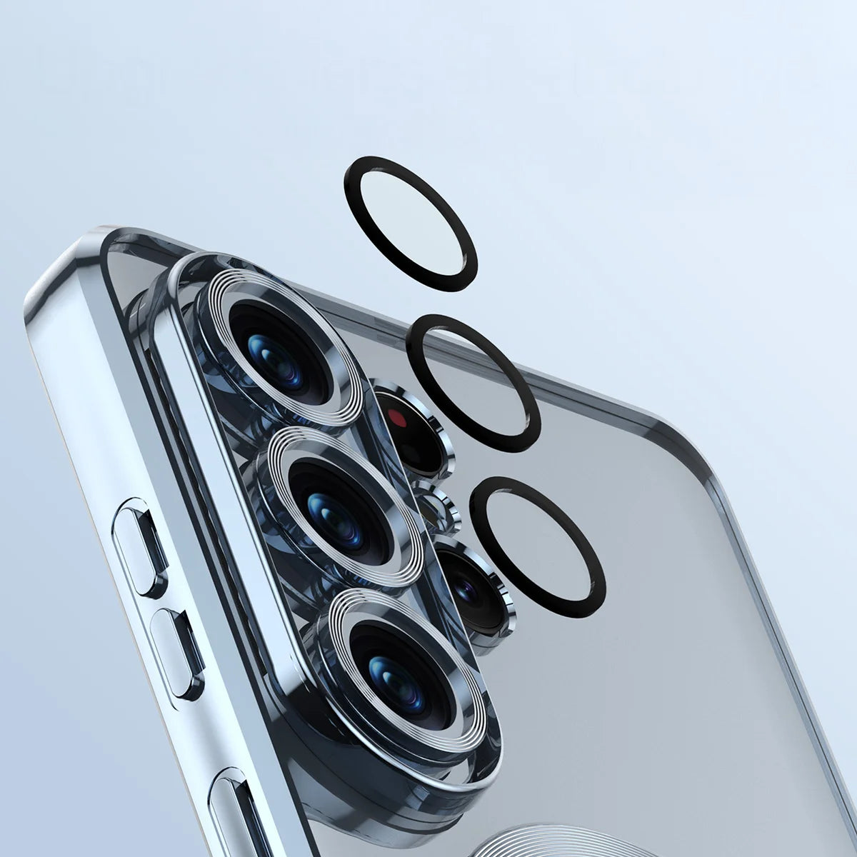 Handyhülle mit Kameraschutz und Magnetring für Galaxy S25 Ultra, Bizon Case GuardO, Transparent-Blau