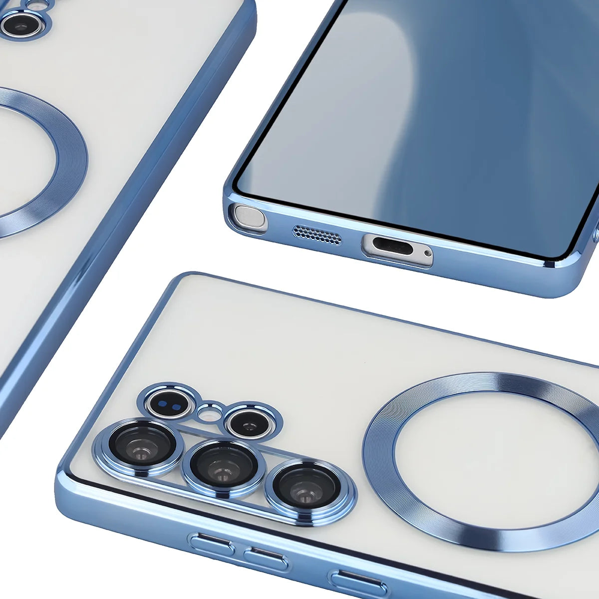 Handyhülle mit Kameraschutz und Magnetring für Galaxy S25 Ultra, Bizon Case GuardO, Transparent-Blau