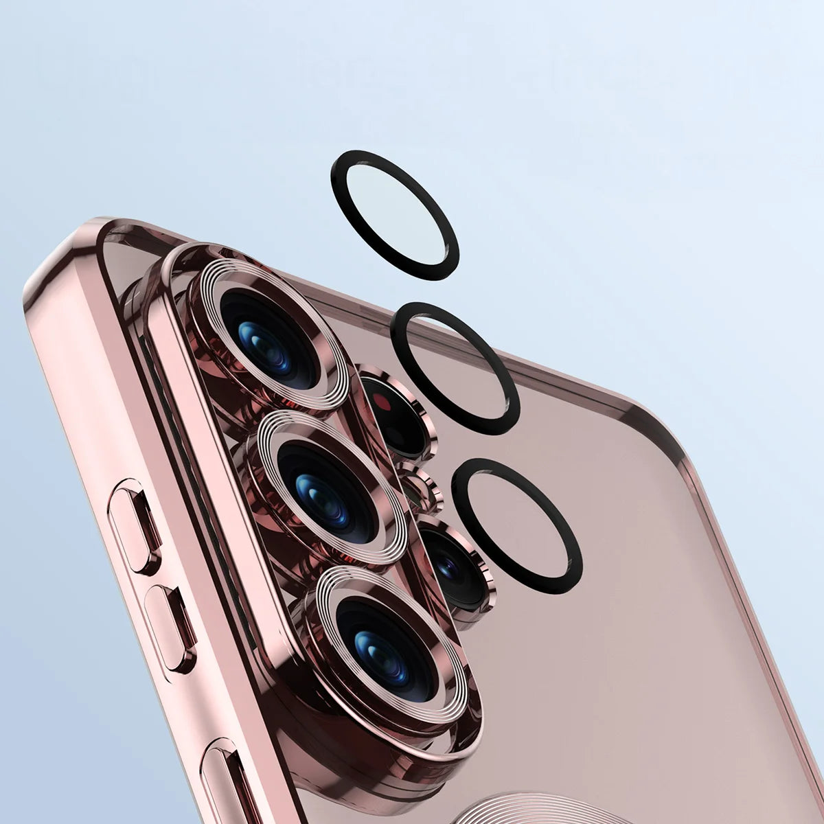 Handyhülle mit Kameraschutz und Magnetring für Galaxy S25 Ultra, Bizon Case GuardO, Transparent-Rosa
