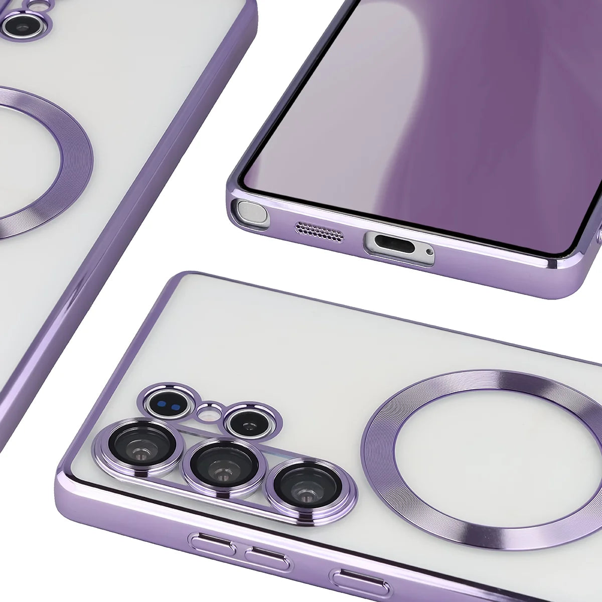Handyhülle mit Kameraschutz und Magnetring für Galaxy S25 Ultra, Bizon Case GuardO, Transparent-Violet