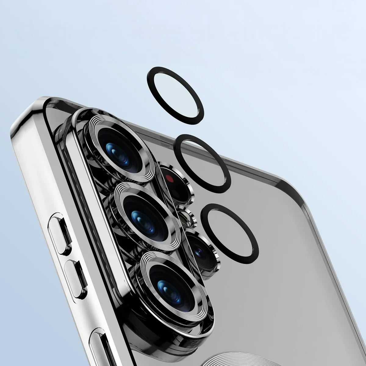 Handyhülle mit Kameraschutz und Magnetring für Galaxy S25 Ultra, Bizon Case GuardO, Transparent-Silbern