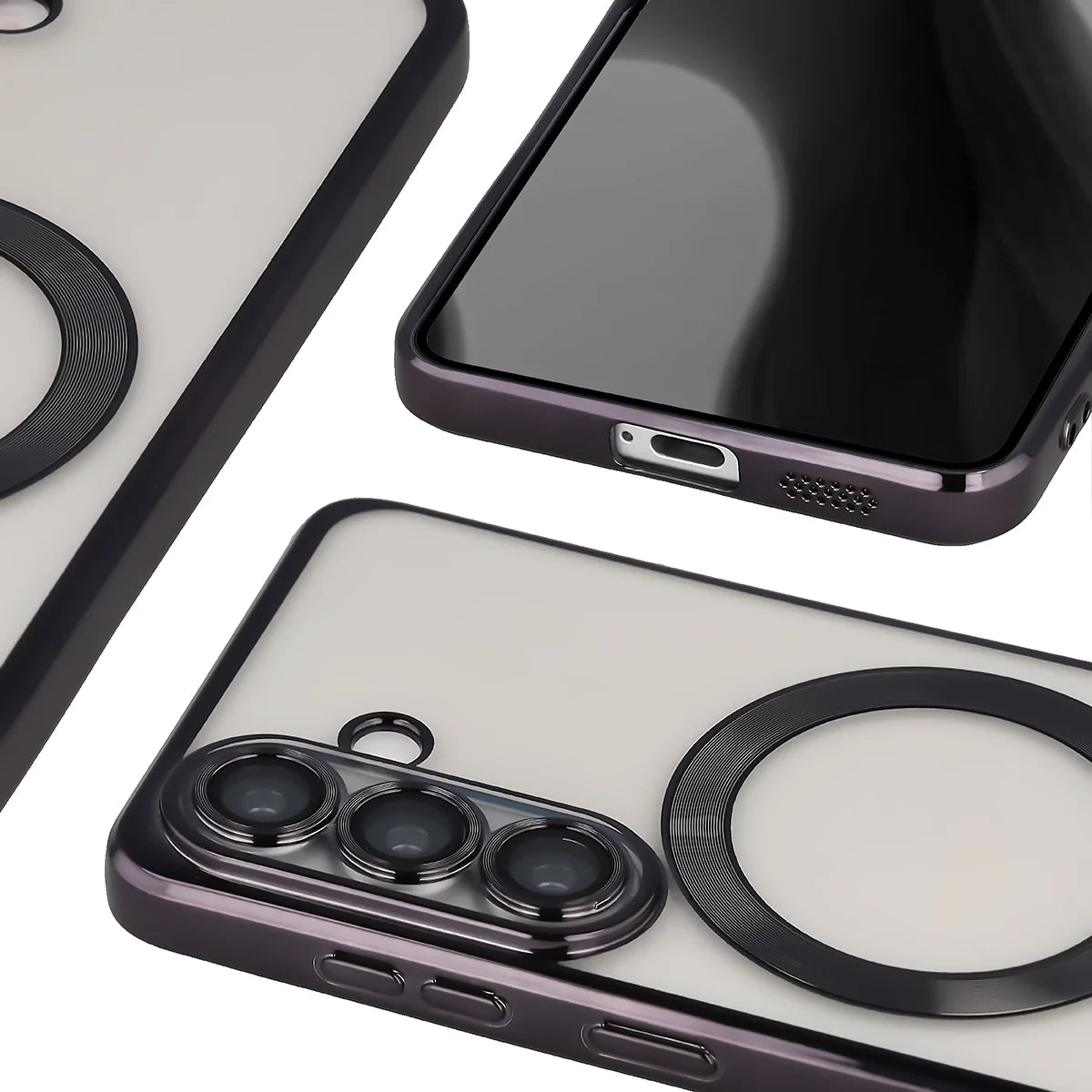 Handyhülle mit Kameraschutz und Magnetring für Galaxy S26, Bizon Case GuardO, Transparent-Schwarz
