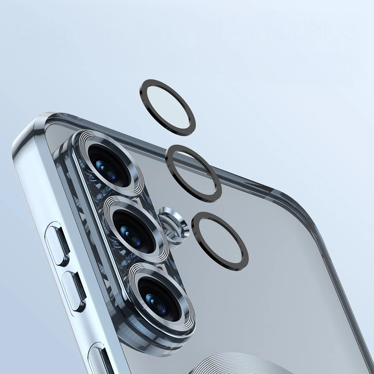 Handyhülle mit Kameraschutz und Magnetring für Galaxy S26, Bizon Case GuardO, Transparent-Blau