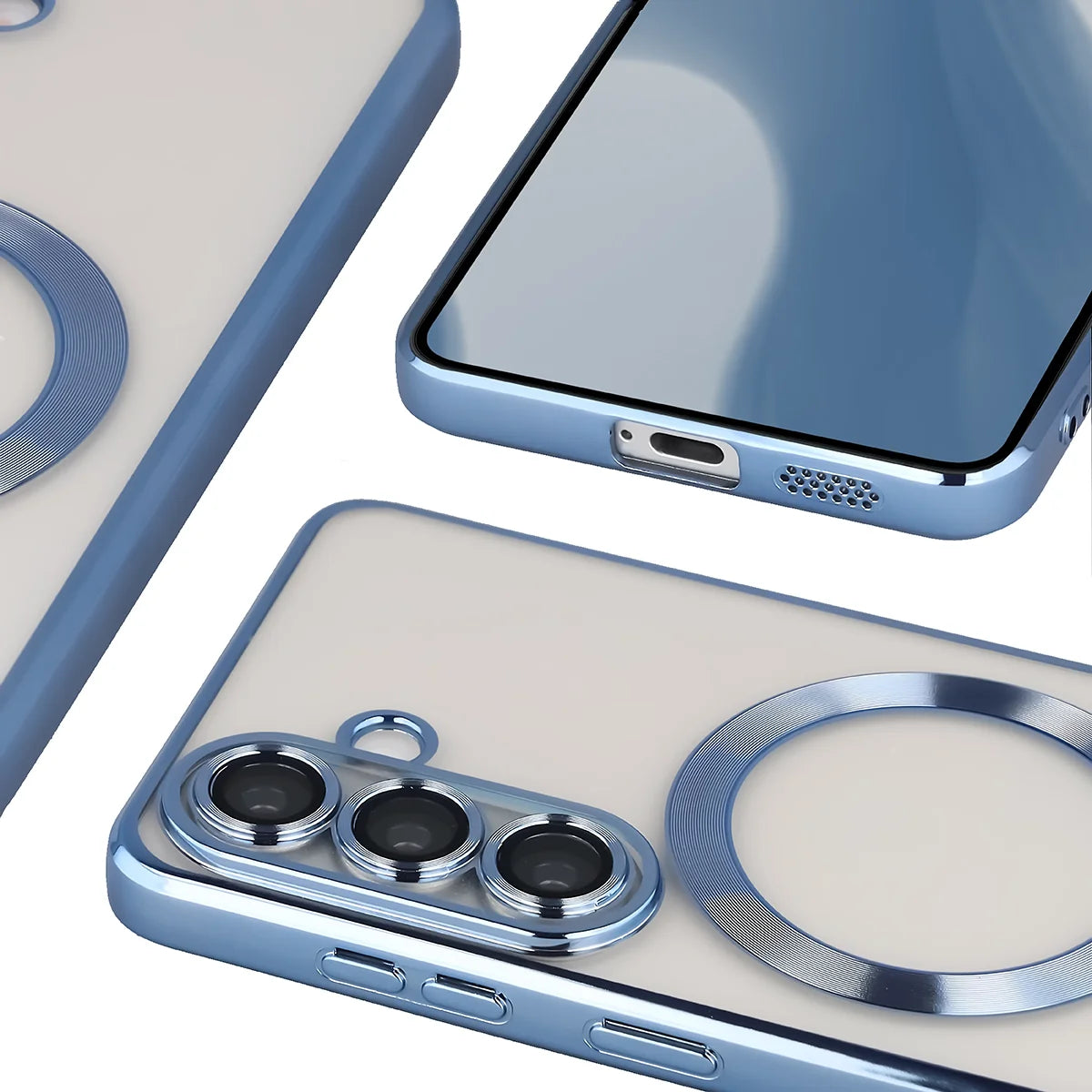 Handyhülle mit Kameraschutz und Magnetring für Galaxy S26, Bizon Case GuardO, Transparent-Blau