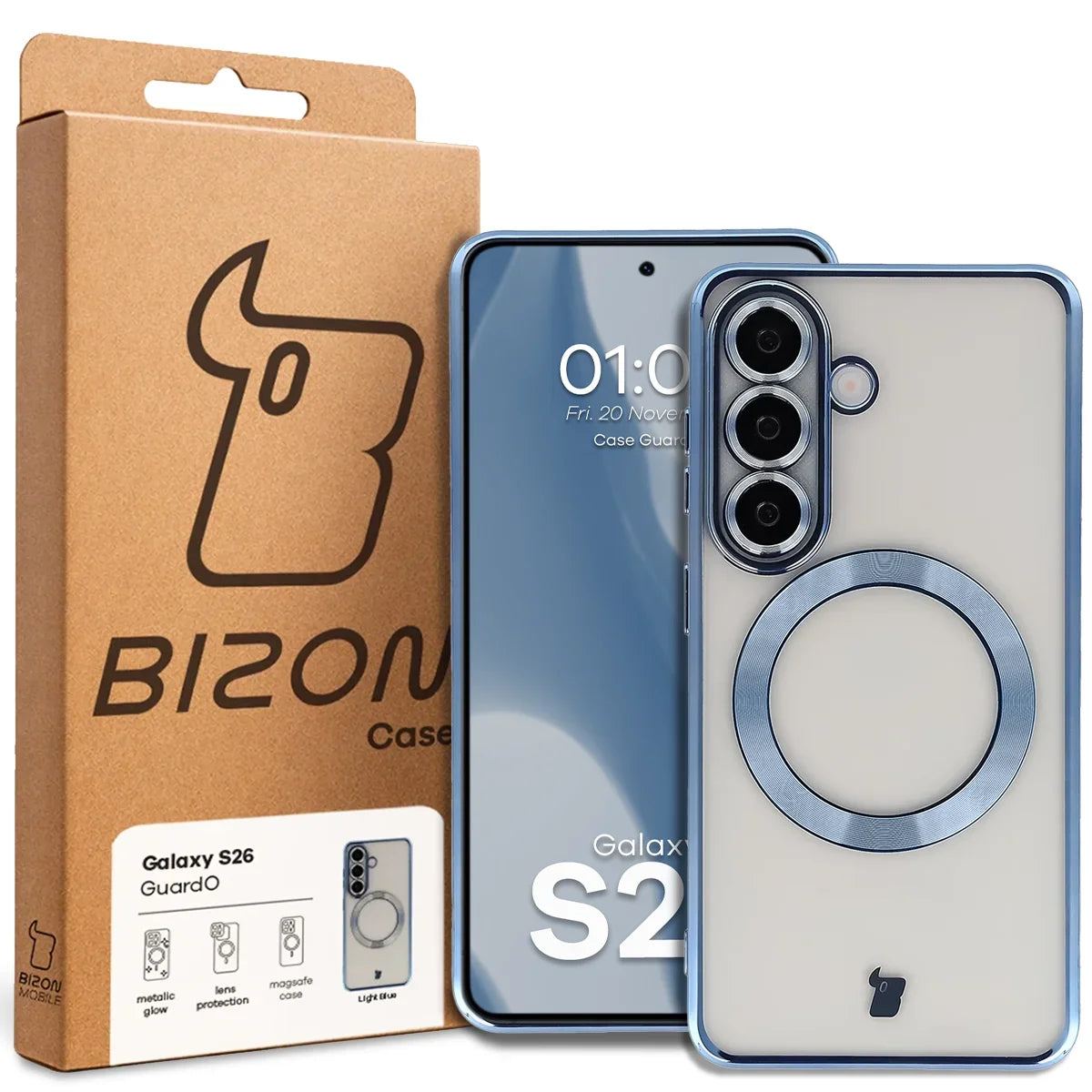 Handyhülle mit Kameraschutz und Magnetring für Galaxy S26, Bizon Case GuardO, Transparent-Blau