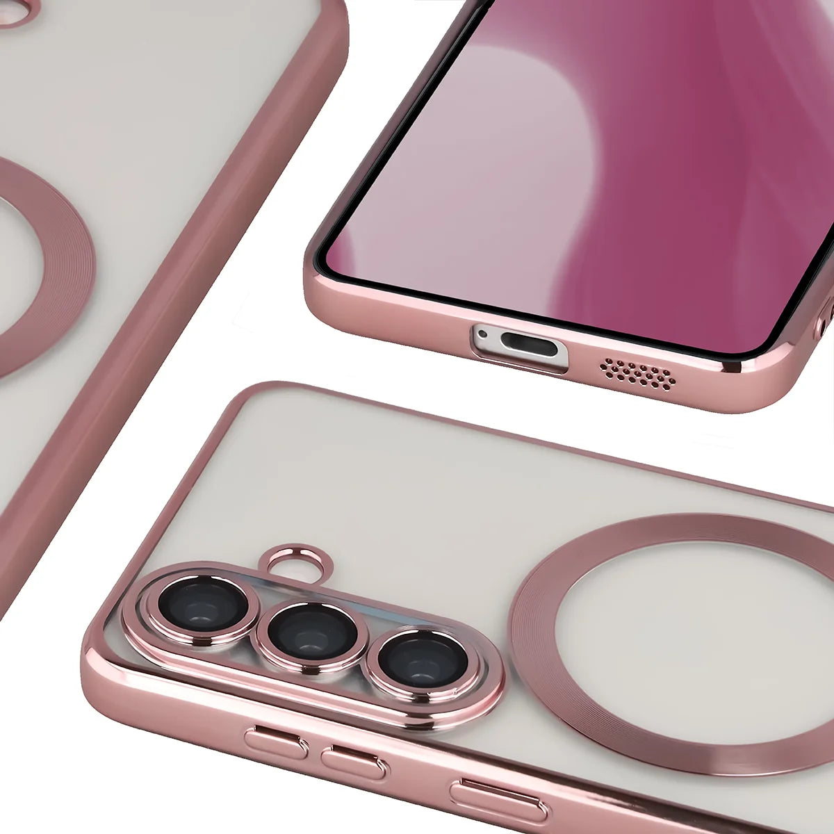 Handyhülle mit Kameraschutz und Magnetring für Galaxy S26, Bizon Case GuardO, Transparent-Rosa