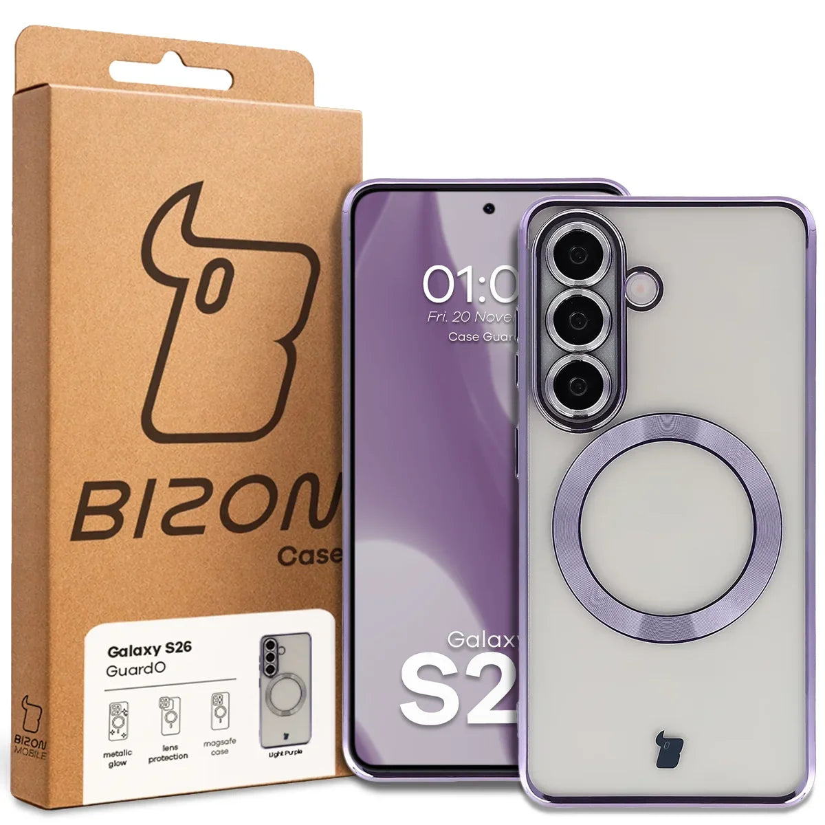 Handyhülle mit Kameraschutz und Magnetring für Galaxy S26, Bizon Case GuardO, Transparent-Violet