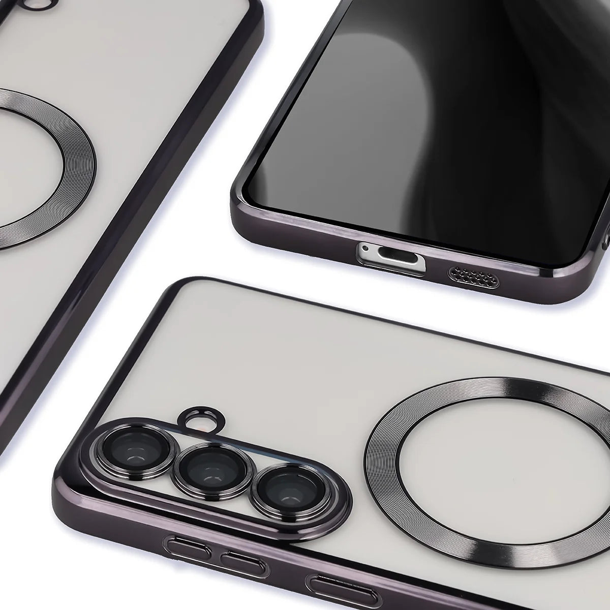 Handyhülle mit Kameraschutz und Magnetring für Galaxy S26 Plus, Bizon Case GuardO, Transparent-Schwarz