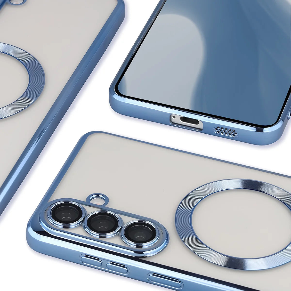 Handyhülle mit Kameraschutz und Magnetring für Galaxy S26 Plus, Bizon Case GuardO, Transparent-Blau