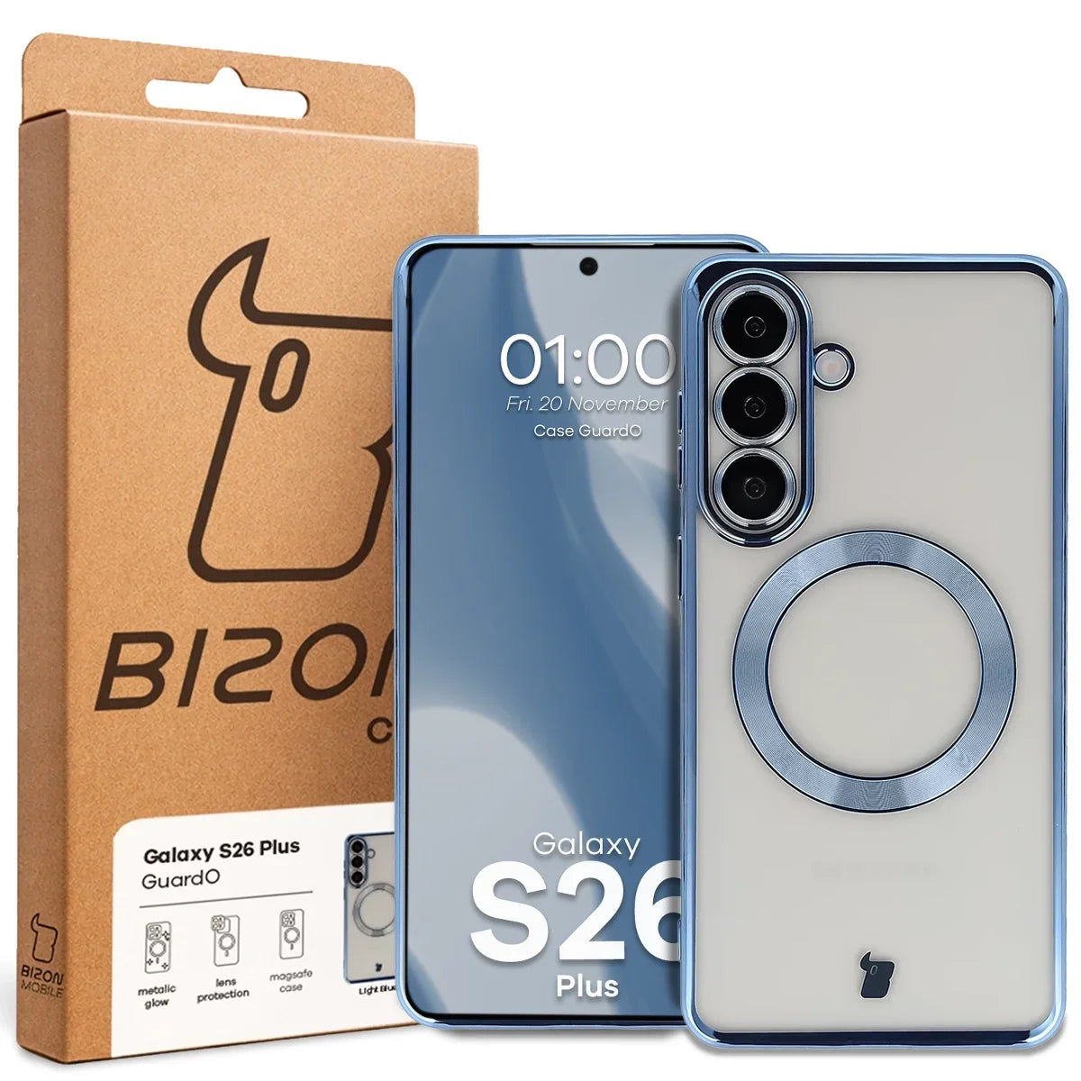 Handyhülle mit Kameraschutz und Magnetring für Galaxy S26 Plus, Bizon Case GuardO, Transparent-Blau