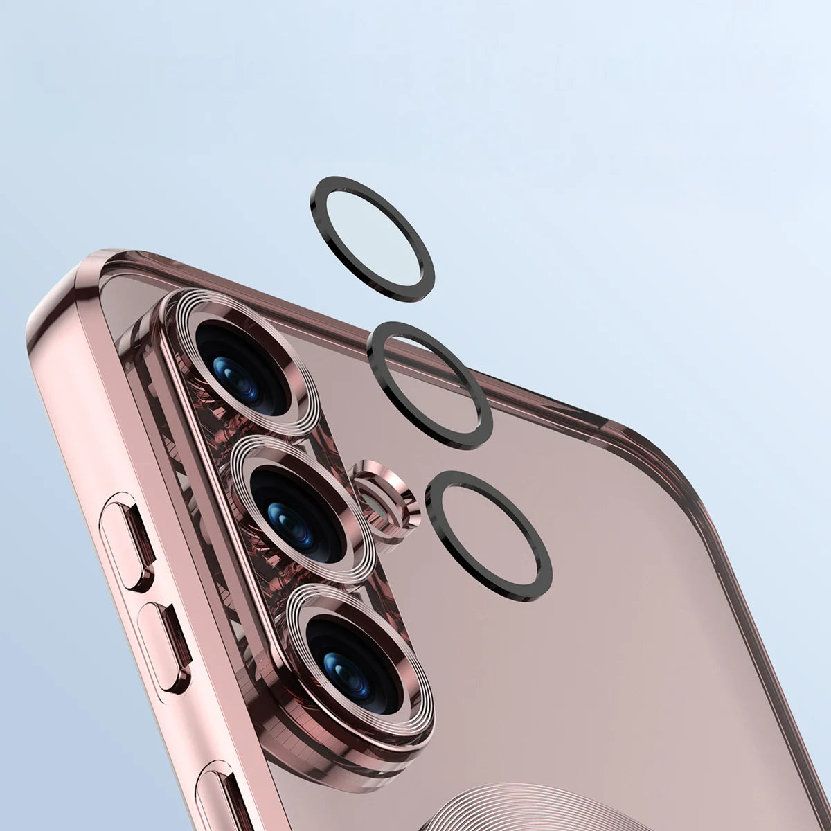 Handyhülle mit Kameraschutz und Magnetring für Galaxy S26 Plus, Bizon Case GuardO, Transparent-Rosa