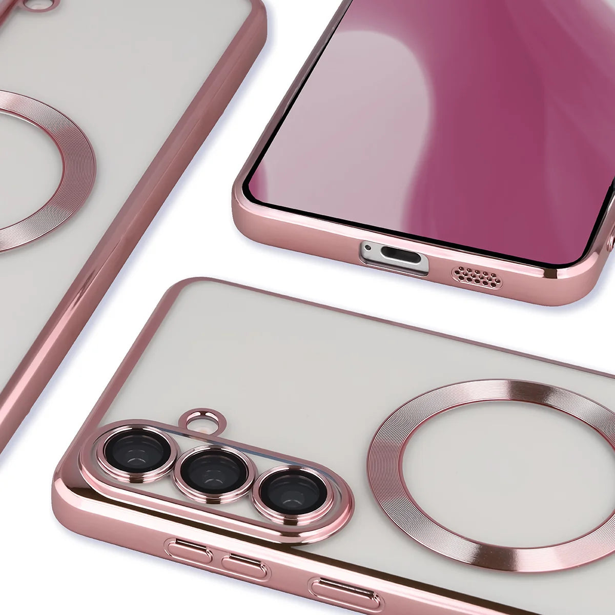 Handyhülle mit Kameraschutz und Magnetring für Galaxy S26 Plus, Bizon Case GuardO, Transparent-Rosa