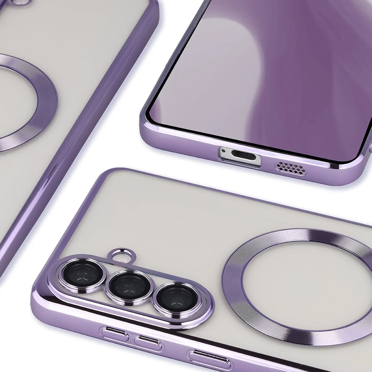 Handyhülle mit Kameraschutz und Magnetring für Galaxy S26 Plus, Bizon Case GuardO, Transparent-Violet