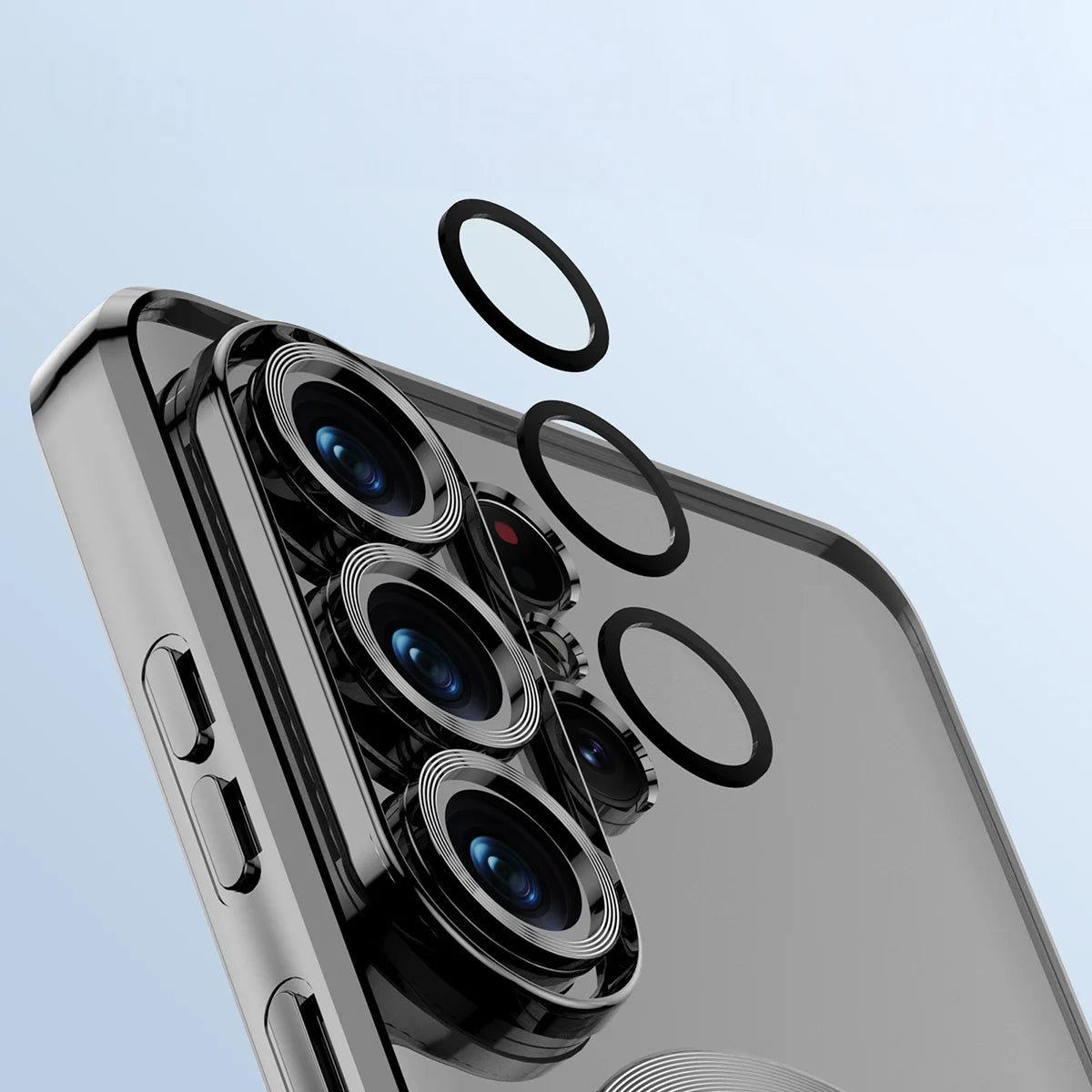 Handyhülle mit Kameraschutz und Magnetring für Galaxy S26 Ultra, Bizon Case GuardO, Transparent-Schwarz