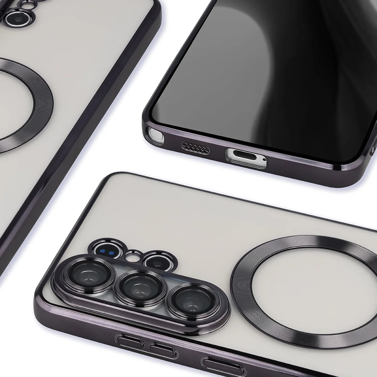 Handyhülle mit Kameraschutz und Magnetring für Galaxy S26 Ultra, Bizon Case GuardO, Transparent-Schwarz