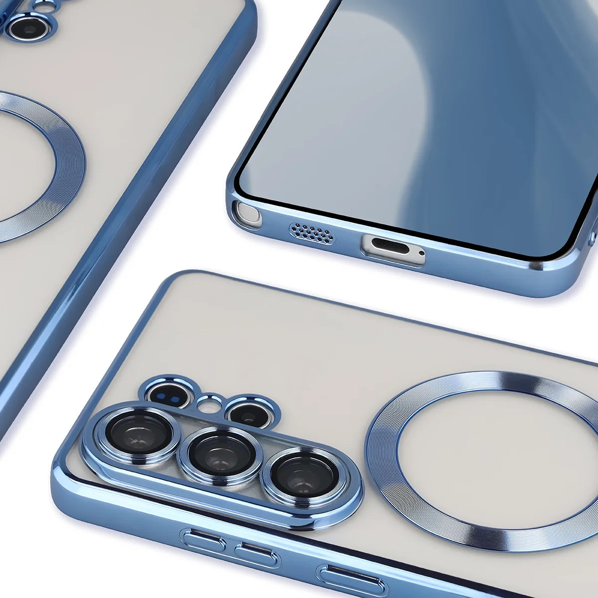 Handyhülle mit Kameraschutz und Magnetring für Galaxy S26 Ultra, Bizon Case GuardO, Transparent-Blau