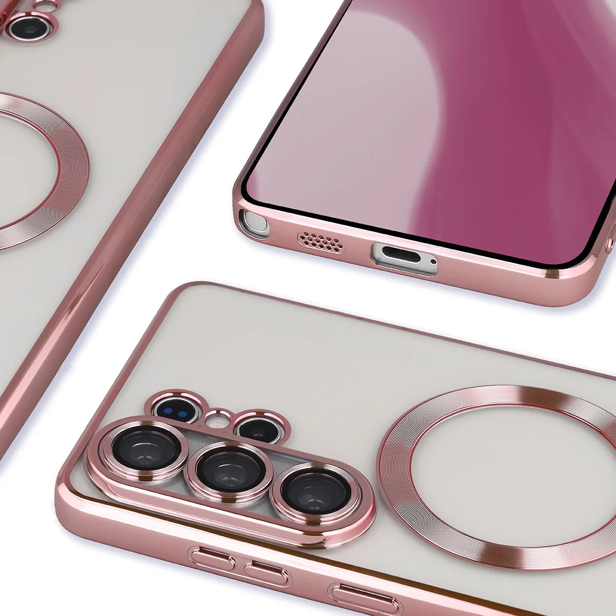 Handyhülle mit Kameraschutz und Magnetring für Galaxy S26 Ultra, Bizon Case GuardO, Transparent-Rosa